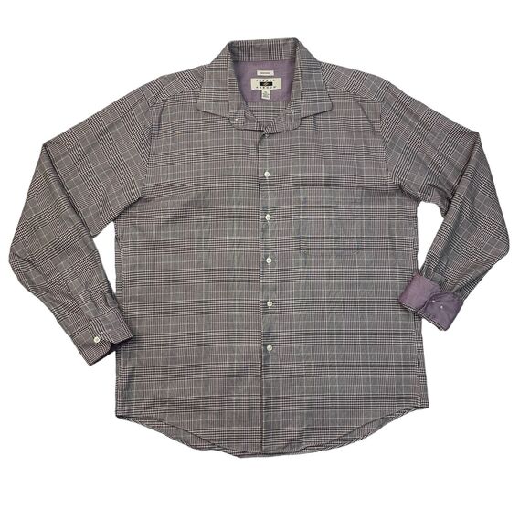 Joseph Abboud Shirt Mens Extra Large Burgundy Houndstooth Cotton Non Iron Dress - Picture 1 of 11